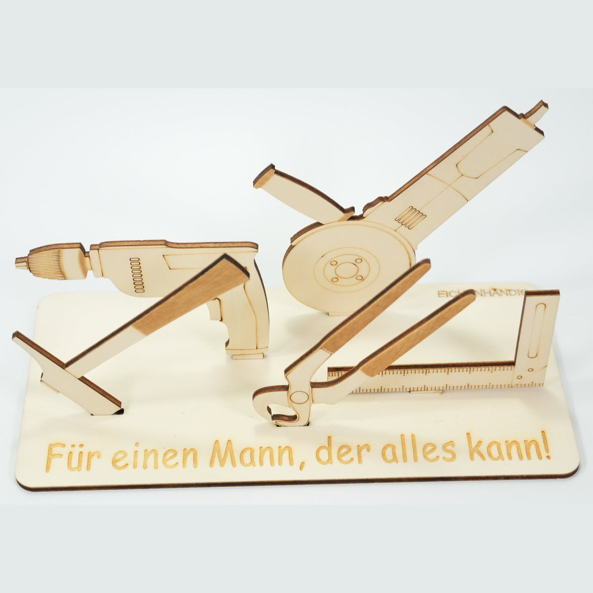 Holz-Werkzeug-Geldgeschenk mit Gravur „Für einen Mann, der alles kann!", ohne Geld