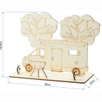 Holz-Wohnmobil-Geldgeschenk mit Maßangaben: 25 cm breit, 19,5 cm hoch, 12 cm tief
